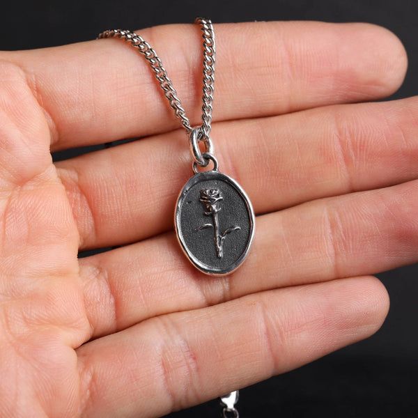 Сребърен медальон роза 925 | Арт висулка талисман „Memento Vivere“