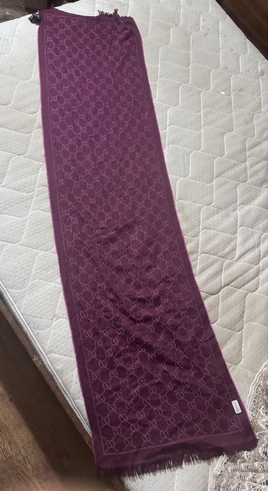 Gucci Grey GG Monogram Wool Scarf Size 48/180cm