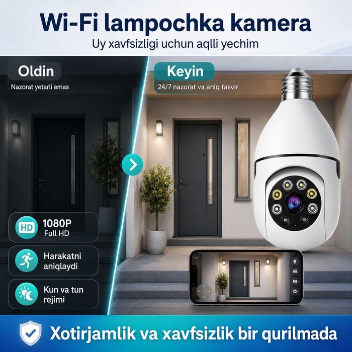 Wi-Fi lampochka kamera — uy va ofis xavfsizligi uchun aqlli yechim