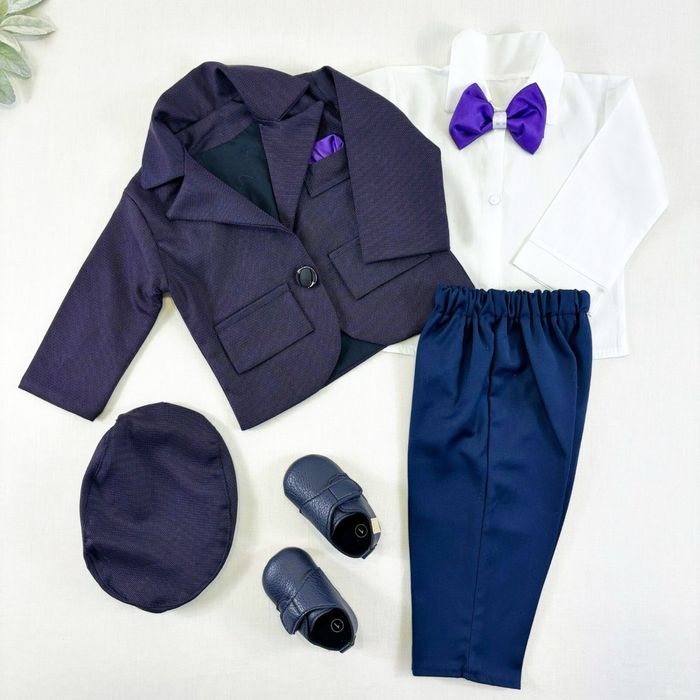 Costumas din stofa catifea captusit pentru botez