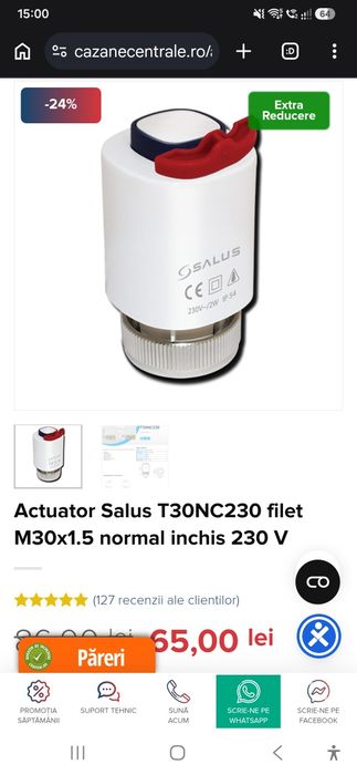 Actuator Salus T30NC230 filet M30x1.5 normal inchis 230 V
