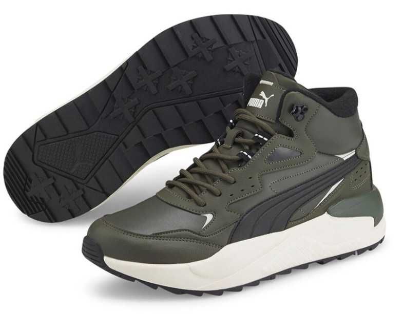 Puma, pantof sport mid-high, piele ecologica, verde army, marimea 44,5