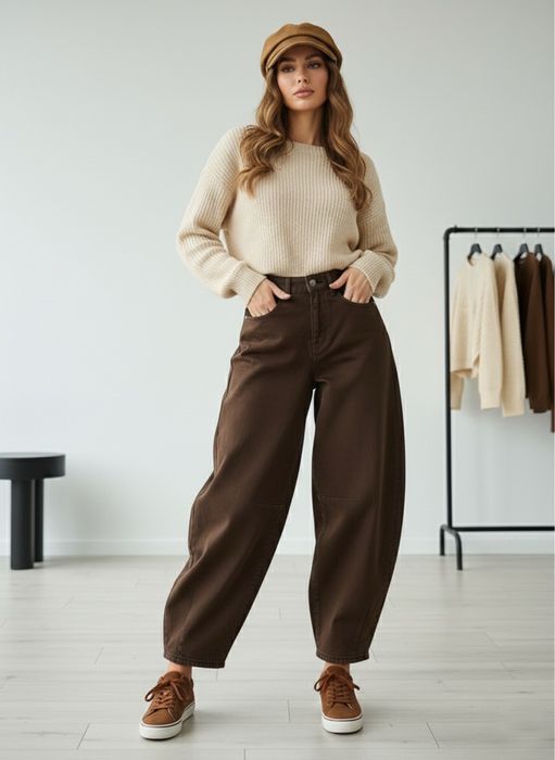 Дамски кафеви baggy дънки