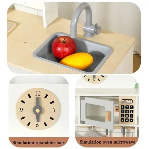 Деревянная Большая кухня с холодильником и набором посуды звук подсвет