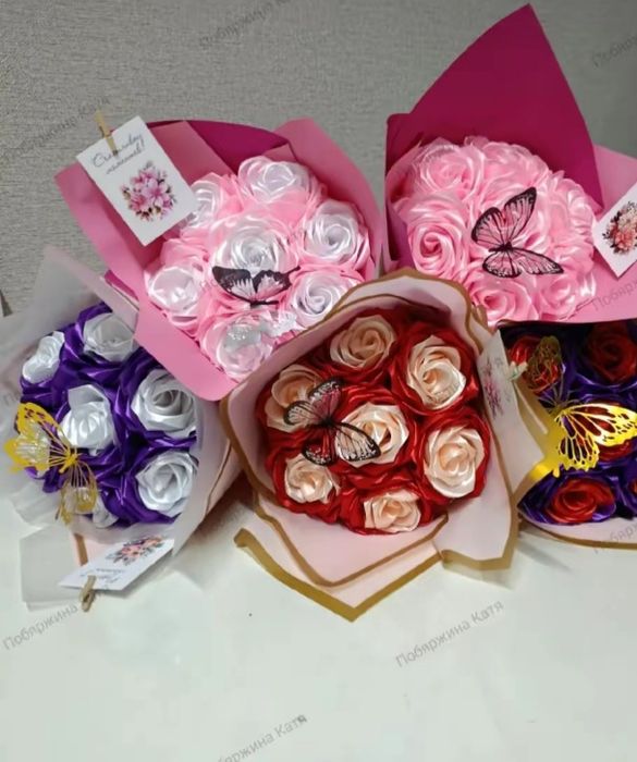 Розы из атласных ленты ручная работа одна роза 12000