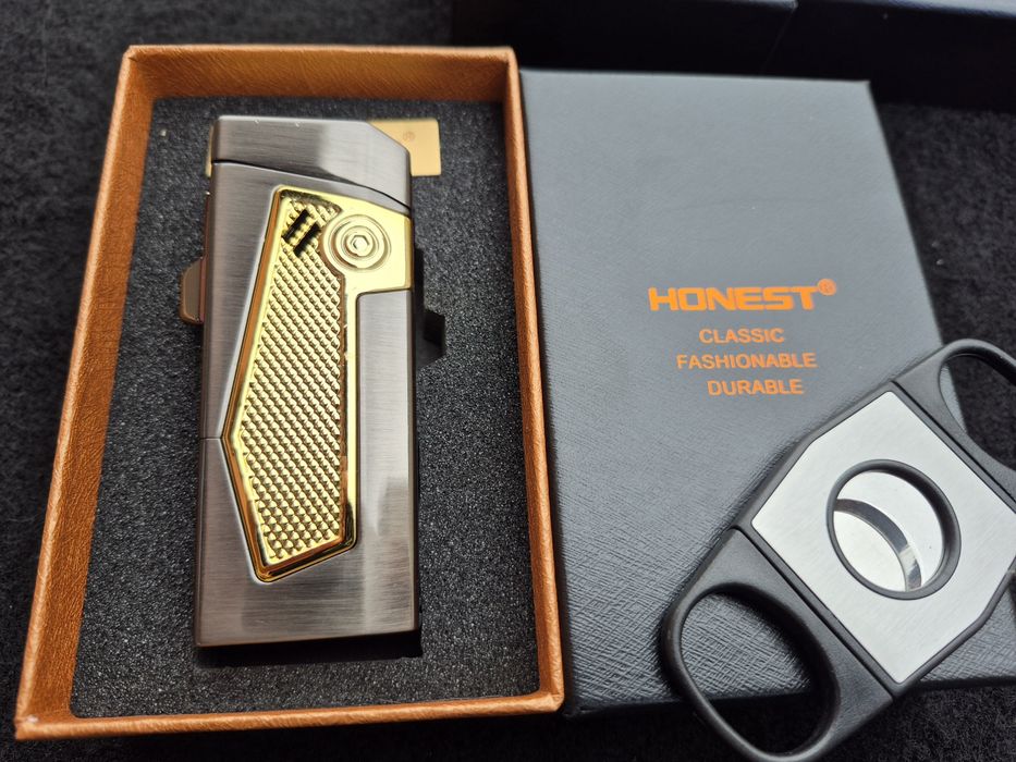 Луксозна запалка за пури HONEST с подарък резачка,три цвята