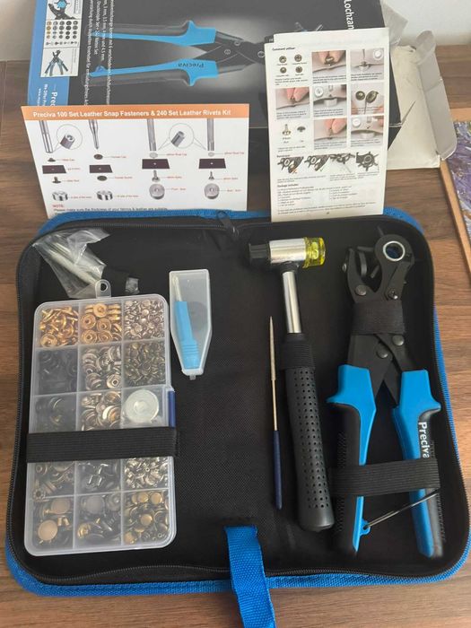 Kit marochinărie Perciva – clește capsator, capse și nituri piele, nou