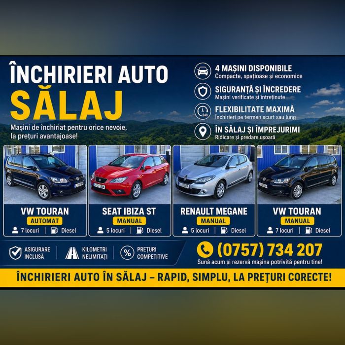 Inchiriei Auto Zalau / 4+1  / 7+1/Locuri / Automată/Manuală/  Diesel/