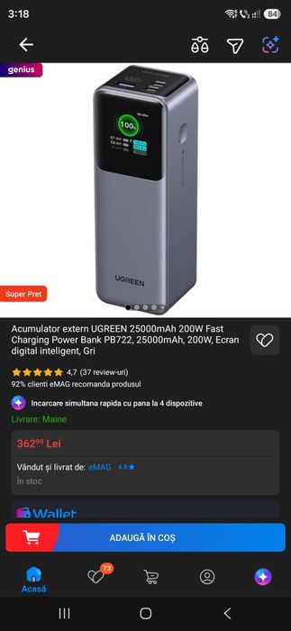 Baterie externa /  Power Bank UGREEN Nexode 25000mAh 200W – NOU SIGILAT, GARANȚIE
