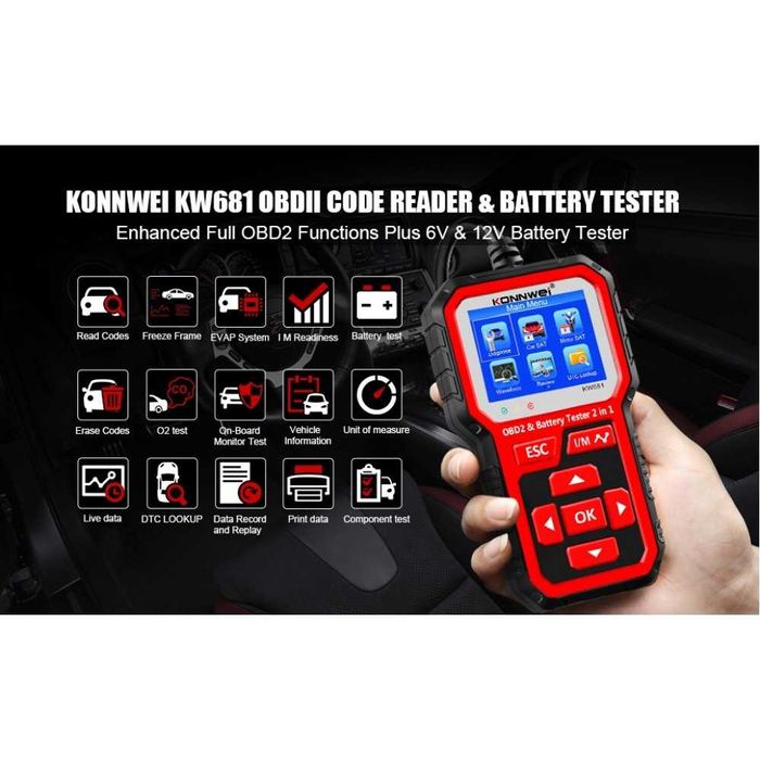 Професионална диагностика, тестер на акумулатор, KONNWEI KW681+Ъпдейти