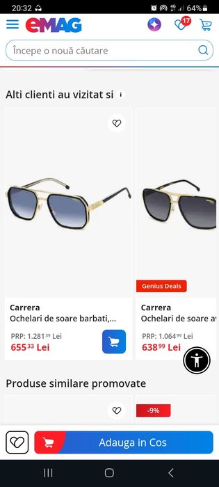 Ochelari de soare Carrera - aviator polarizati, Auriu, Negru