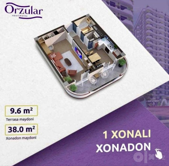 1-комнатная квартира Юнусабад 16, Xon Saroy Orzular, 3/16 этаж