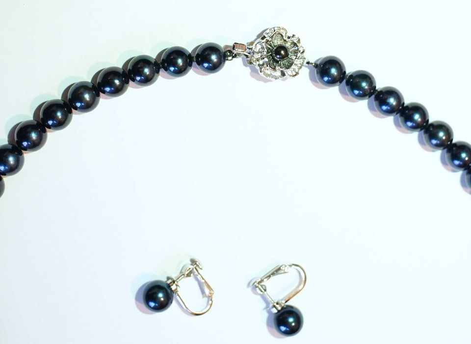 Colier cercei perle negre Akoya veritabile 8.5 mm Certificat