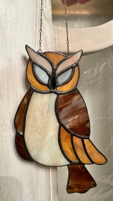 Винтидж, ръчно изработен бухал, техника витраж. Декорация.