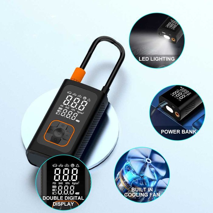 Безжичен дигитален компресор за гуми 4000mah , 150PSI, Презареждаем