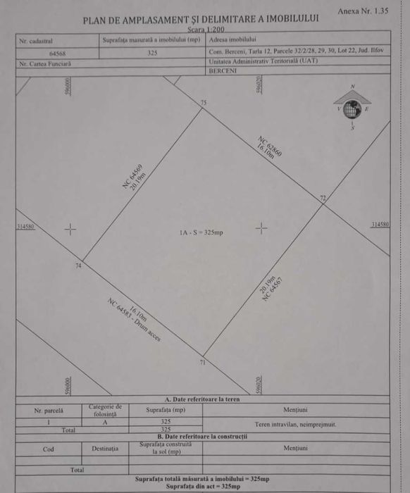 Teren Comuna Berceni intravilan 325 mp -  intre case, utilitati, asfalt, ingradit
