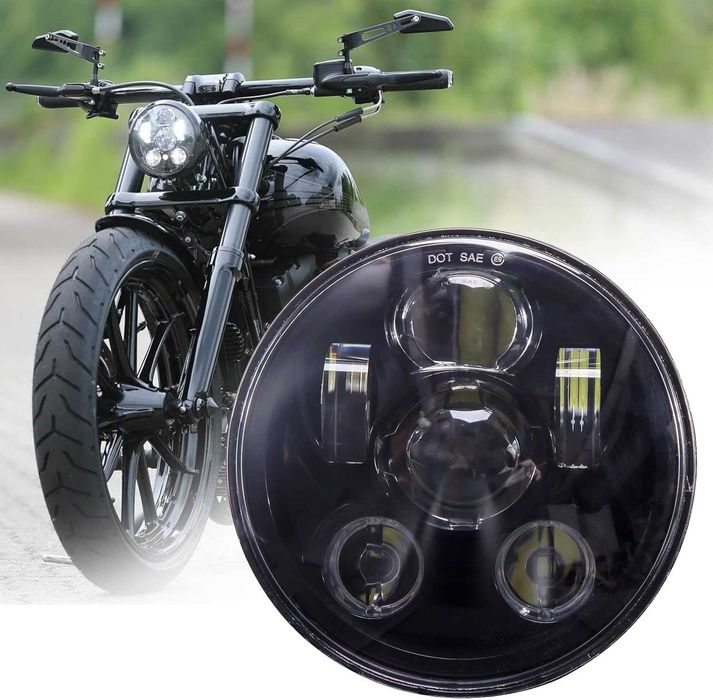 Far motocicletă LED 5.75” JMTBNO E-mark | proiector rotund Cafe Racer/Scrambler | 6000–6500K | compatibil Harley Sportster / Dyna / Softail