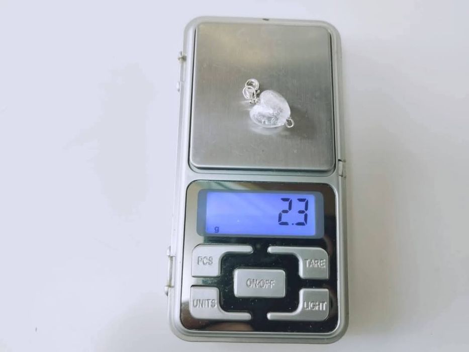 Vechi charm pandantiv argint 925, in forma de inima, din sticla de Murano, alb