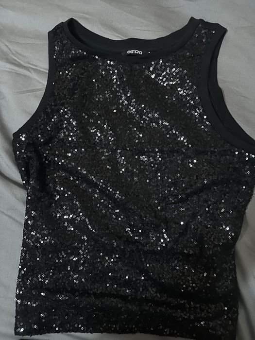 Дамски елегантен черен комплект с пайети – пола и потник