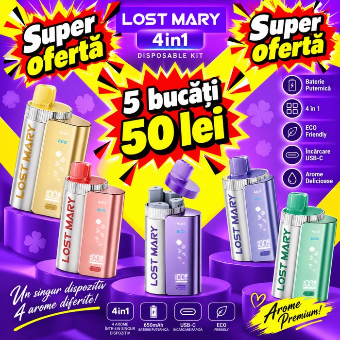 Vape Lost Mary 3200 Puffs 4 in 1 pachet 5 bucati