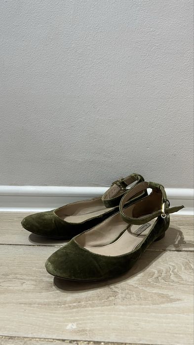 Massimo Dutti балетки бархатные зелёные, 39 размер