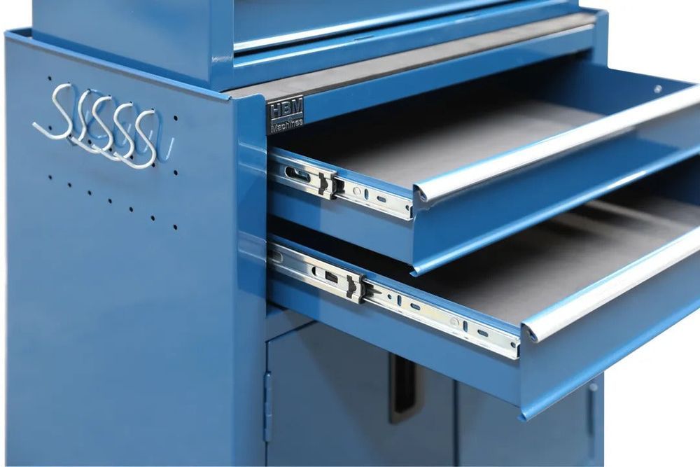 Dulap metalic premium pentru scule, 2 piese, 6 sertare si 2 usi, albas