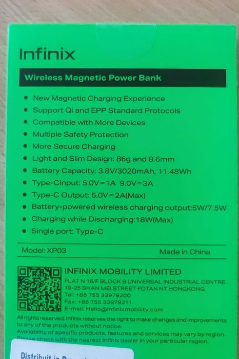 Безжична външна батерия INFINIX Power Bank 3000mAH