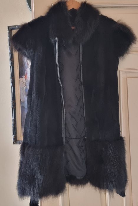 Дамски елек естествена кожа с естествен косъм