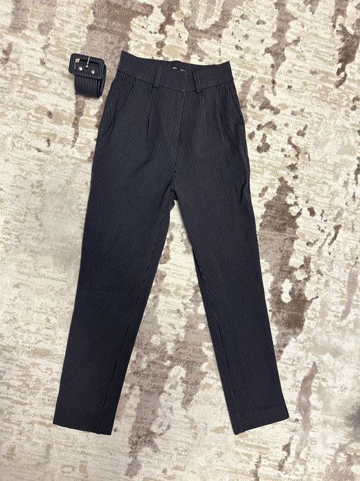 Pantaloni Karol cu talie inalta curea si dungi XS