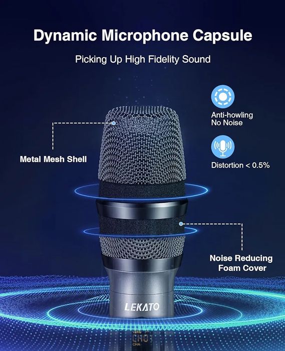 LEKATO Wireless Microphones Dual Rechargeable Microfon/microfoane