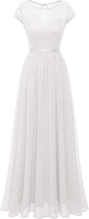 Rochie lunga DRESSTELLS, marimea 2XL, dantela si sifon, alb