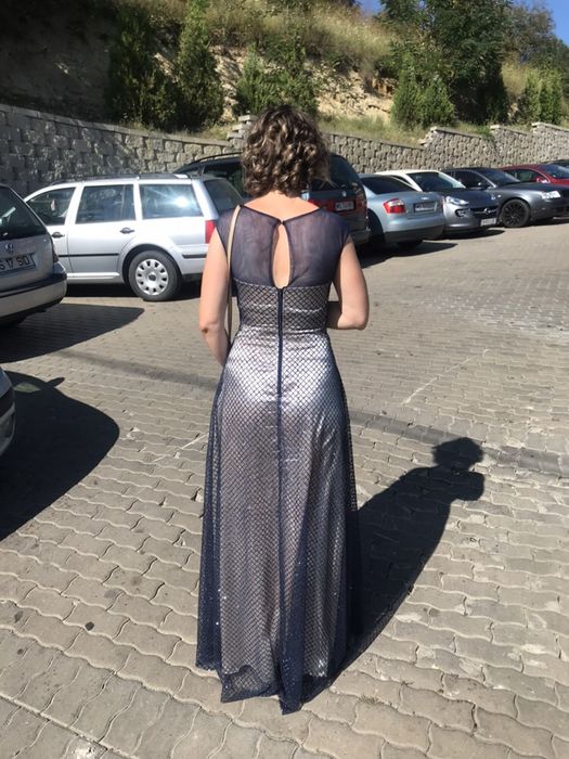 Rochie eleganta de gala/nasa, bleumarin, lunga, cu sclipici