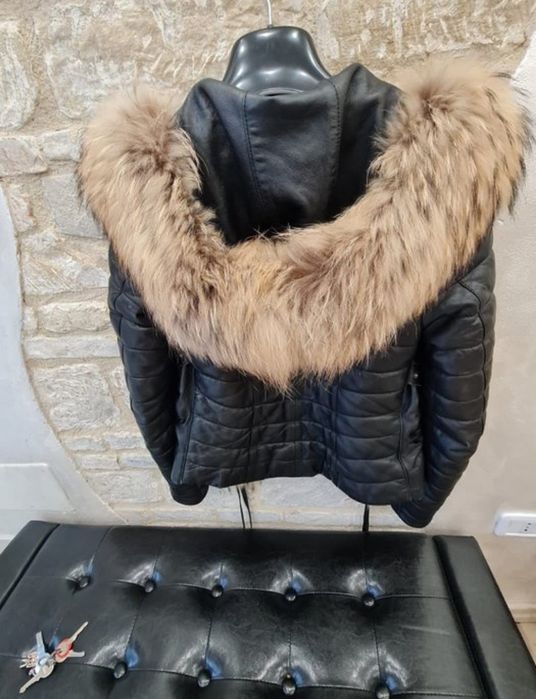 Geacă Piele cu guler de vulpe
