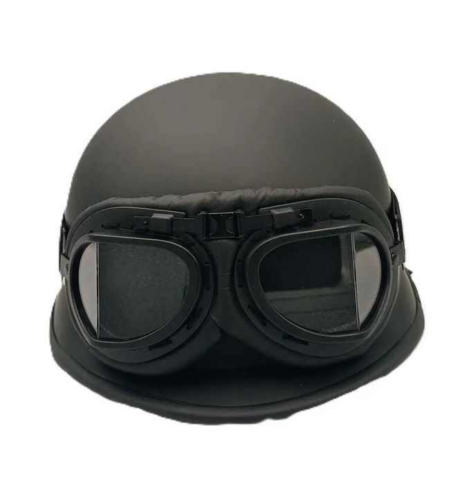 Комплект каска за мотор ретро чопър тип канче войнишка и ретро очила