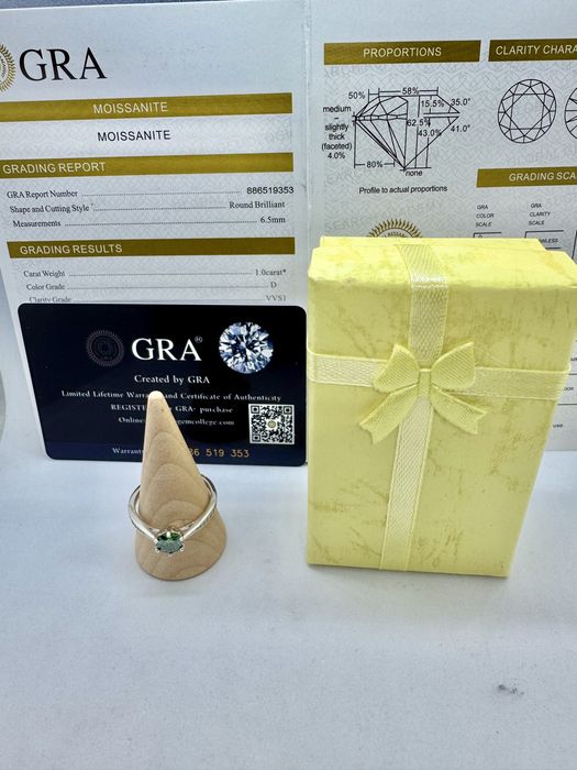 Сребърен пръстен с мойсанит (Диамант) 1 карат