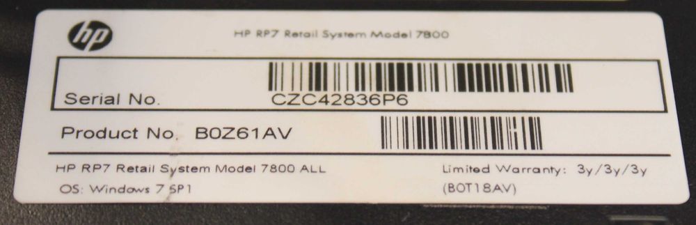 POS HP RP7 Retail System Model 7800