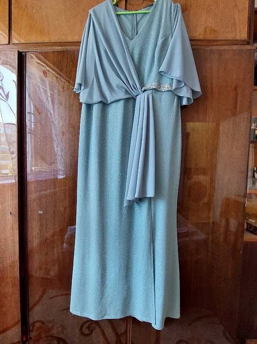 Официална дълга рокля с брокат в тюркоаз/резеда