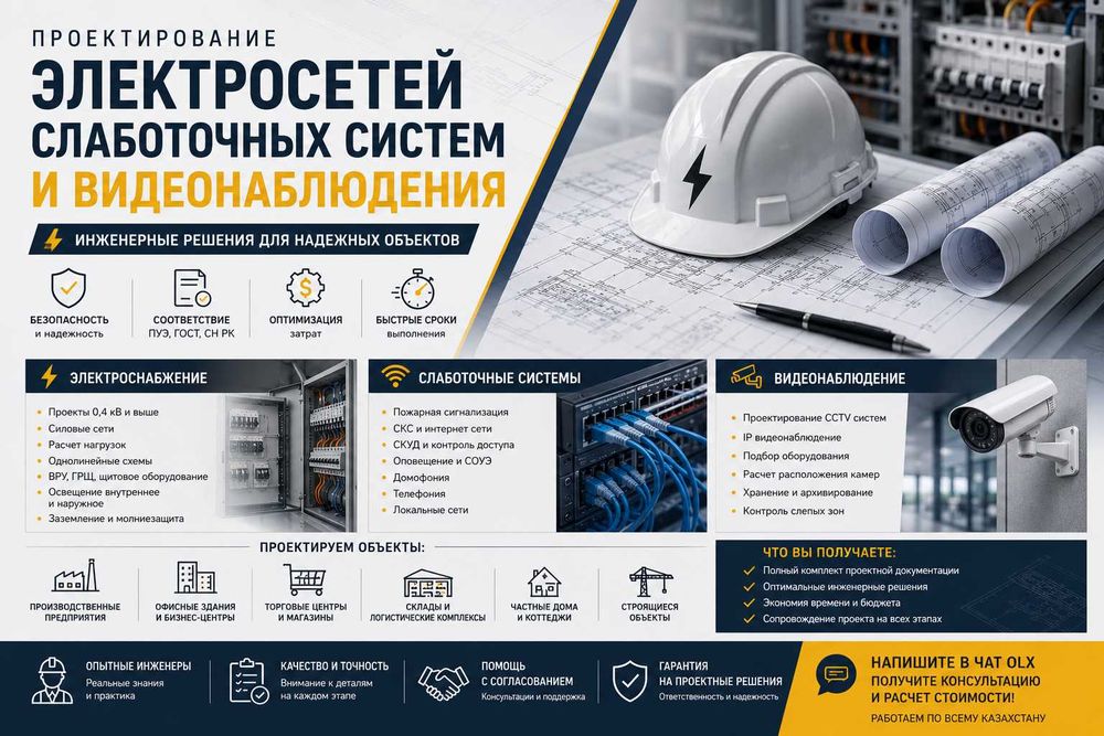 Проектирование слаботочных систем видеонаблюдения и электросетей