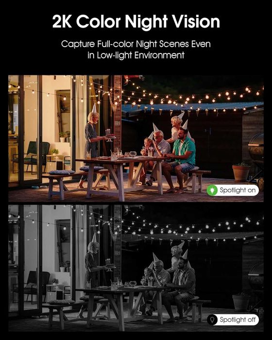 ANRAN 2K безжична соларна охранителна камера с прожектор, PIR детектор