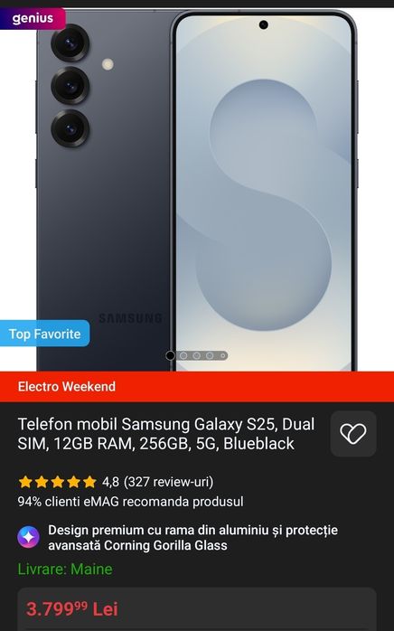 Samsung Galaxy S25, Dual SIM, 256GB, 12GB RAM,  5G, Blueblack