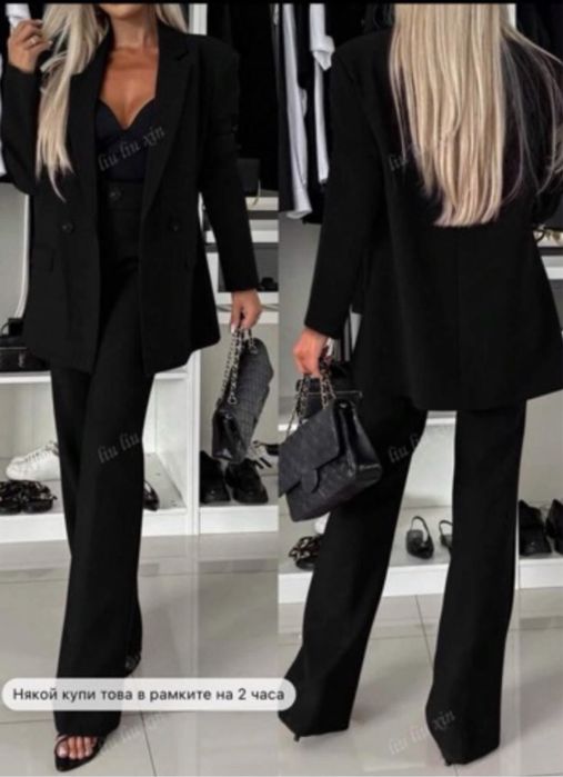 Дамски костюм  черен блейзер панталон Zara