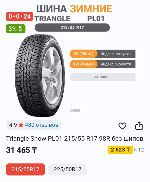 Шины 17 Triangle Snowlink 205/55/17