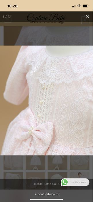 Vand rochita botez Couture Bebe 6-9 luni - cu boneta si botosei