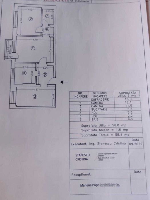 Apartament 3 camere, 59mp, semidecomandat, partial mobilat, zona Cina