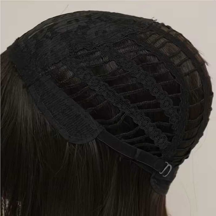 Черна синтетична аниме перука 35 см – чуплива с бретон, термоустойчива