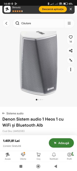 Receiver 5.1 Denon HEOS AVR cu sateliti surround wireless Denon HEOS 1