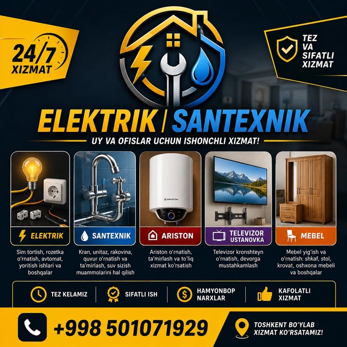 Elektrik Santexnik Ariston Kir moshina Televizor ustanovka