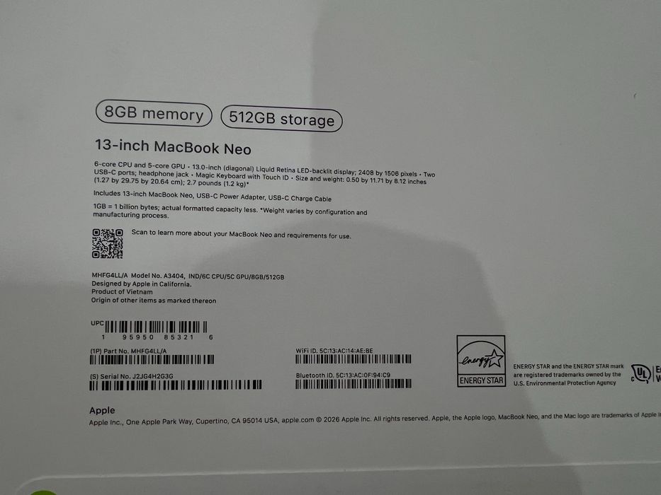 Macbook Neo 512gb Touch ID новый привезен с США