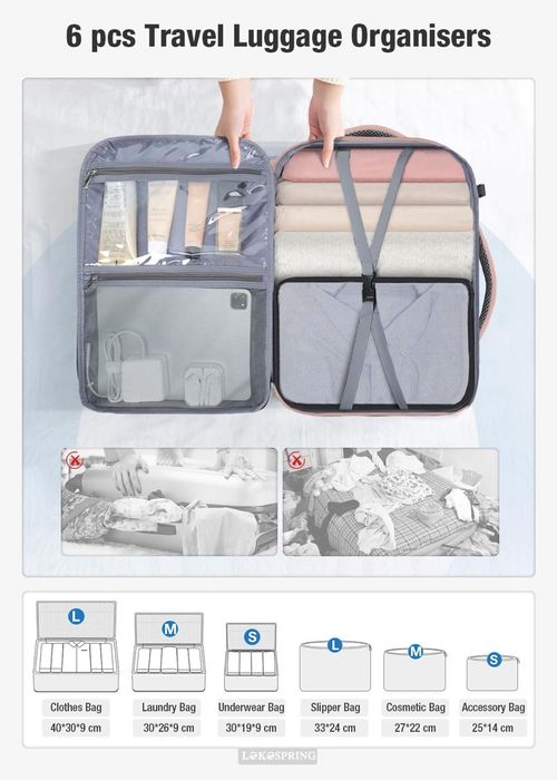 Rucsac Cabină 40x20x25 cm Ryanair + 6 Organizatoare Bagaj – Roz