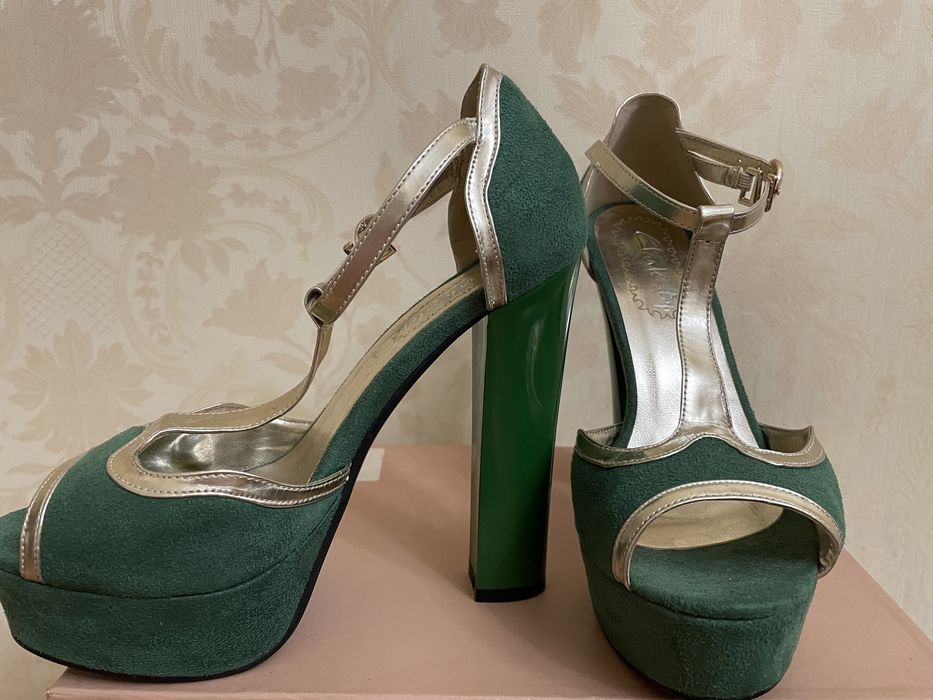Бархатные Зеленые Босоножки